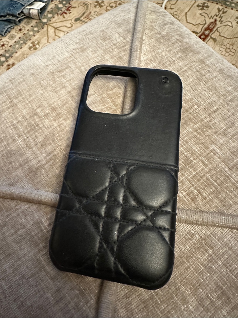 Dior IPhone 15 Black Quilted Leather Phone Case
